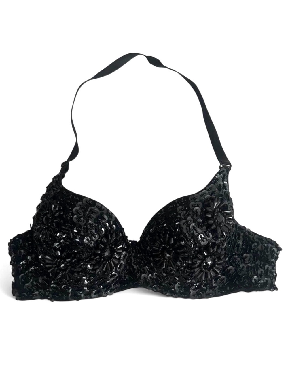 Sequin Embellished Black Push-Up Bra